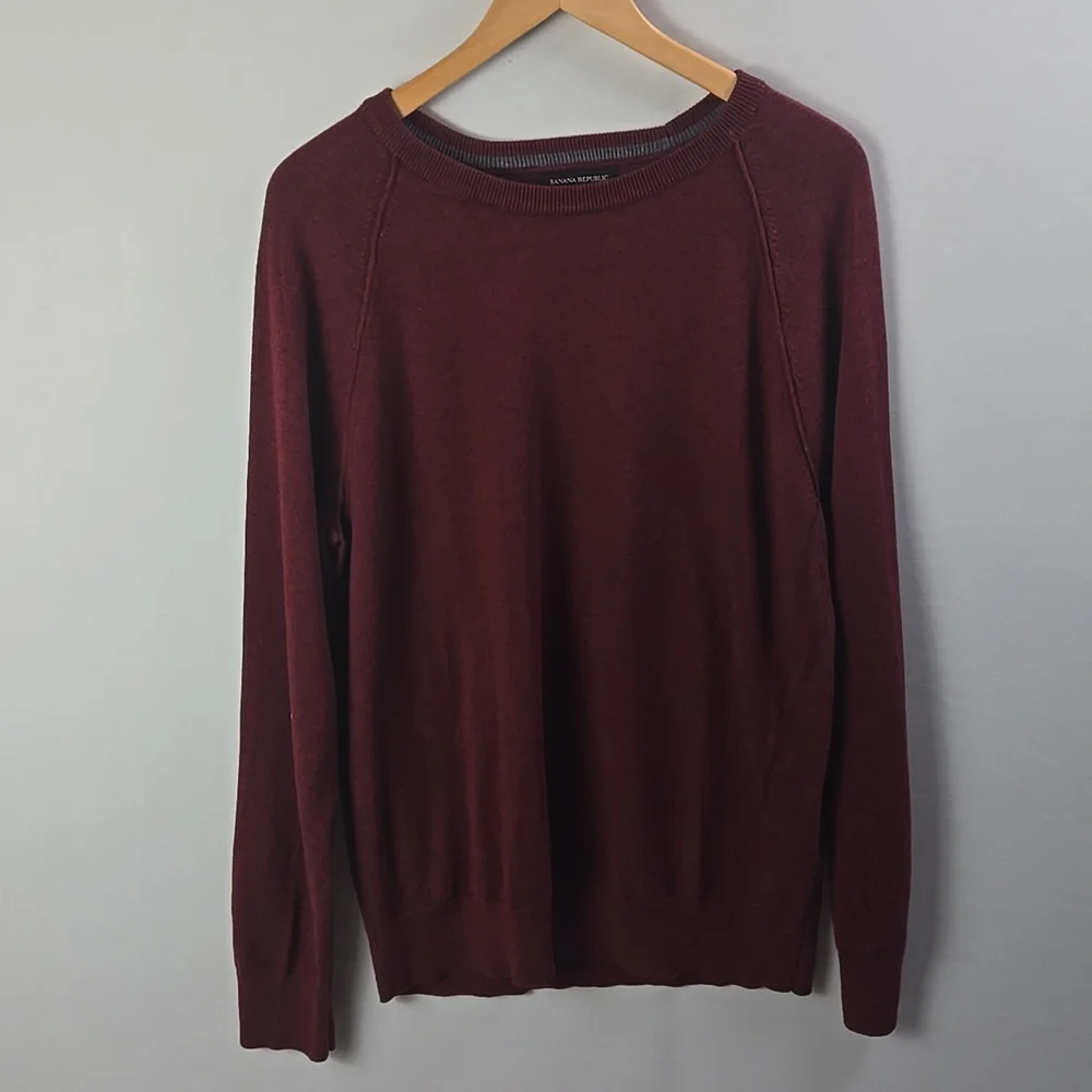 Banana Republic‎ Men's Burgundy Premium Yarn Crewneck Sweater Sz L Cotton Blend
